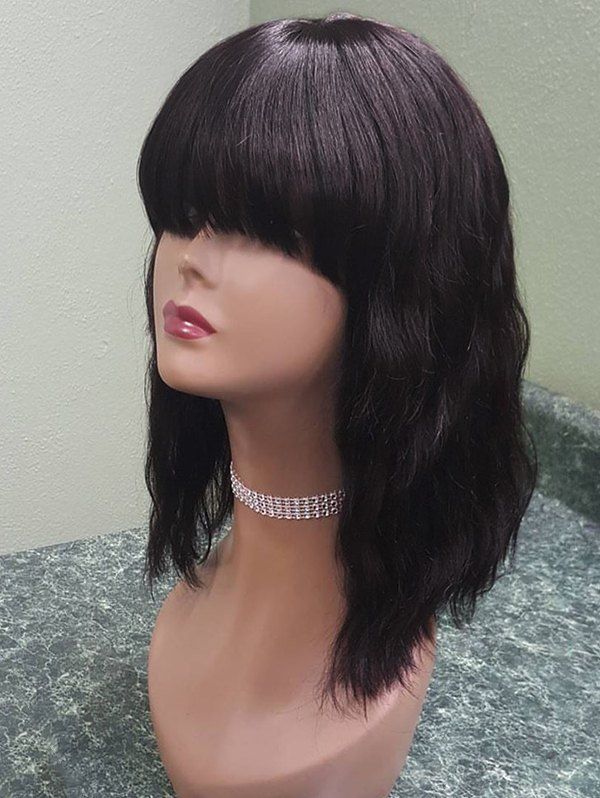 

Medium Full Bang Natural Wavy Synthetic Wig, Brown
