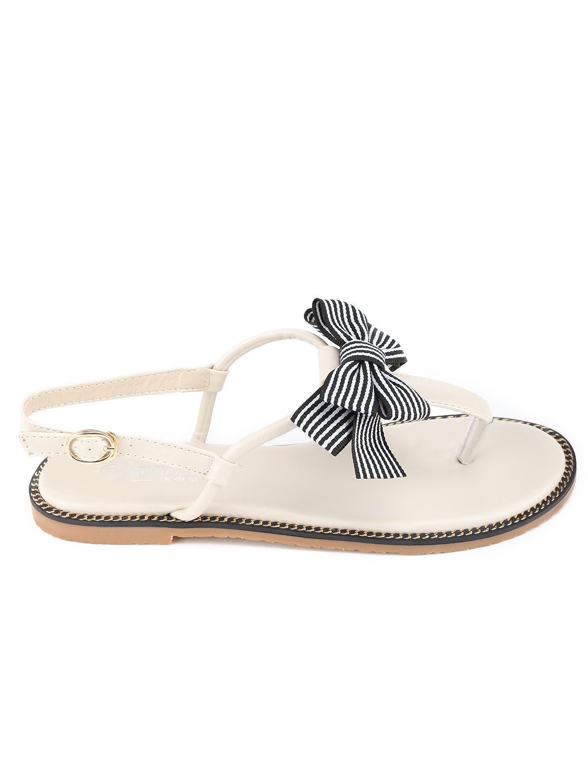 

T Strap Bowknot PU Leather Flat Heel Sandals, White