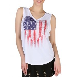 

Queensfield Heart American Flag Print V Neck Tank Top, White