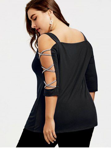 

Plus Size Cut Out Cross Sleeve T-shirt, Black