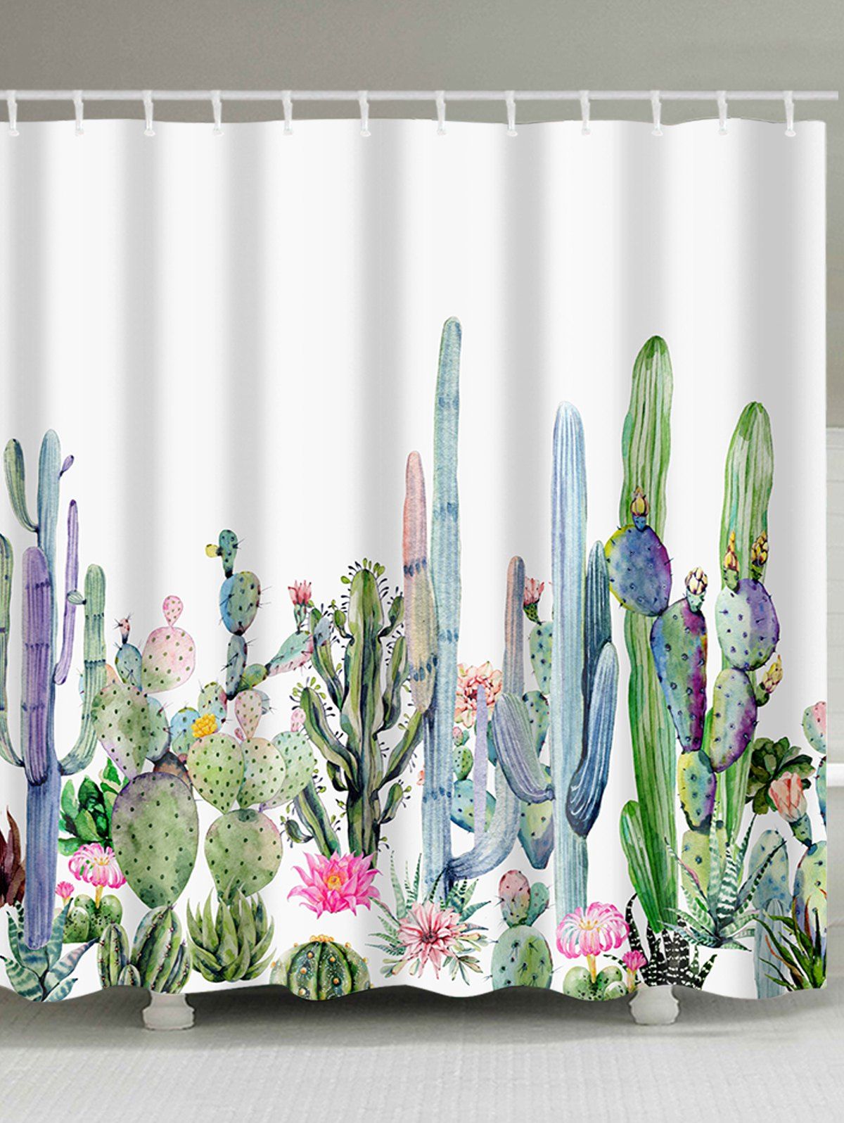 

Watercolor Painting Cactus Print Bathroom Shower Curtain, Multi
