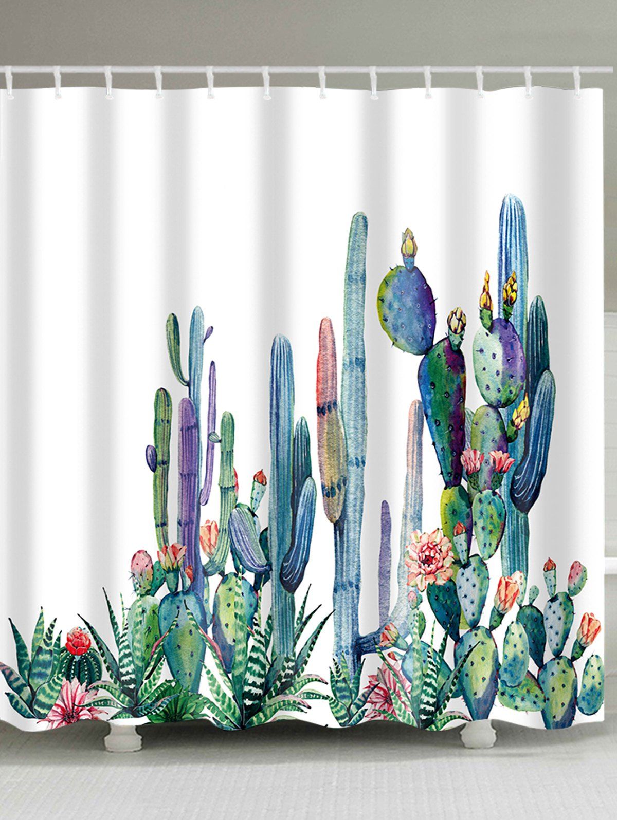 Cactus Printing Waterproof Shower Curtain, Multi