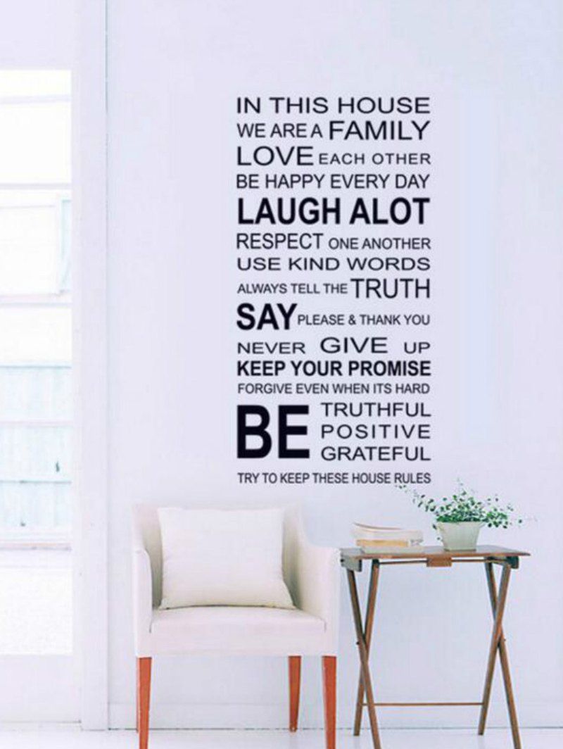 2018 Family Rules Letter Print Removable Wall Sticker Set In Black Chic Family Rules Letter Print Removable Wall Sticker Set