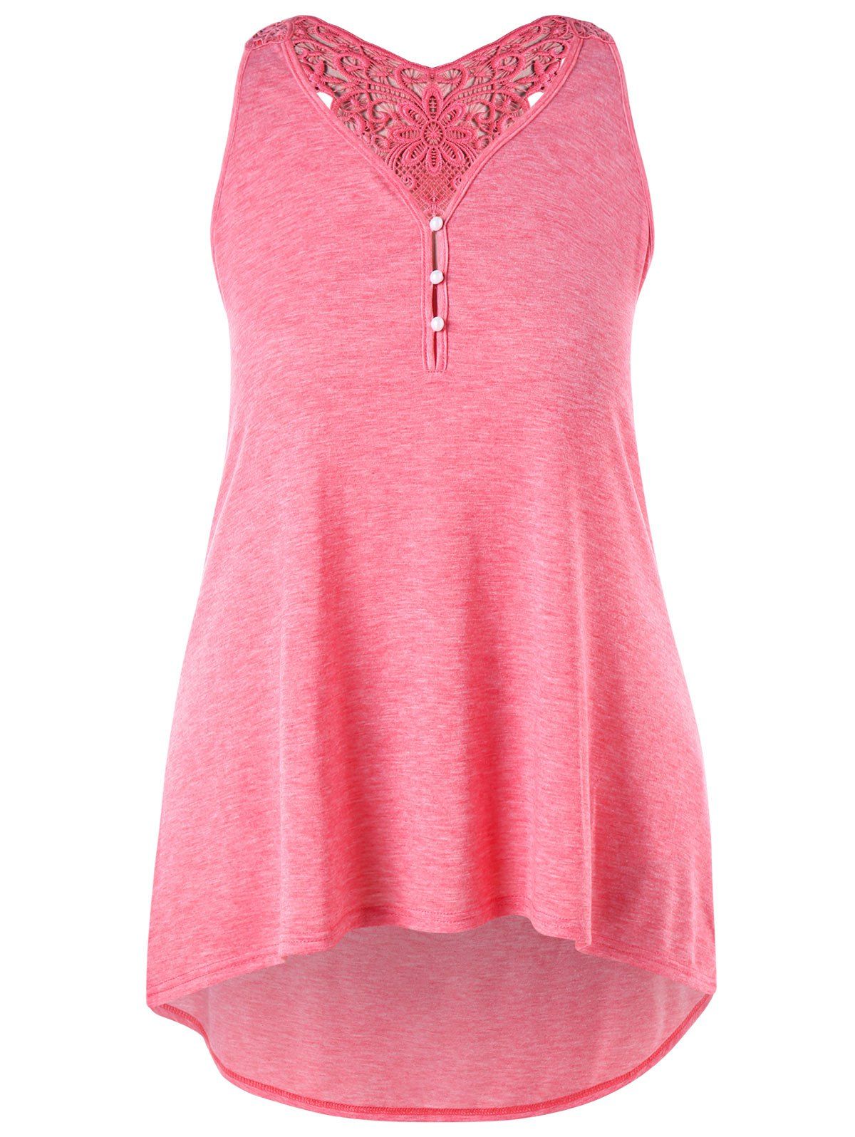 

Plus Size Crochet Trim High Low Tank Top, Red