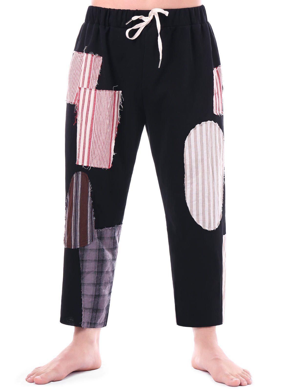 

High Rise Drawstring Patched Beggar Pants, Black