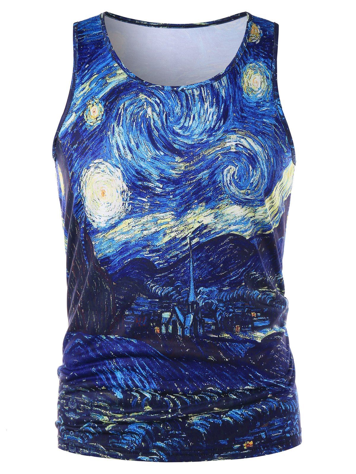 

Crew Neck Starry Sky Print Tank Top, Colormix