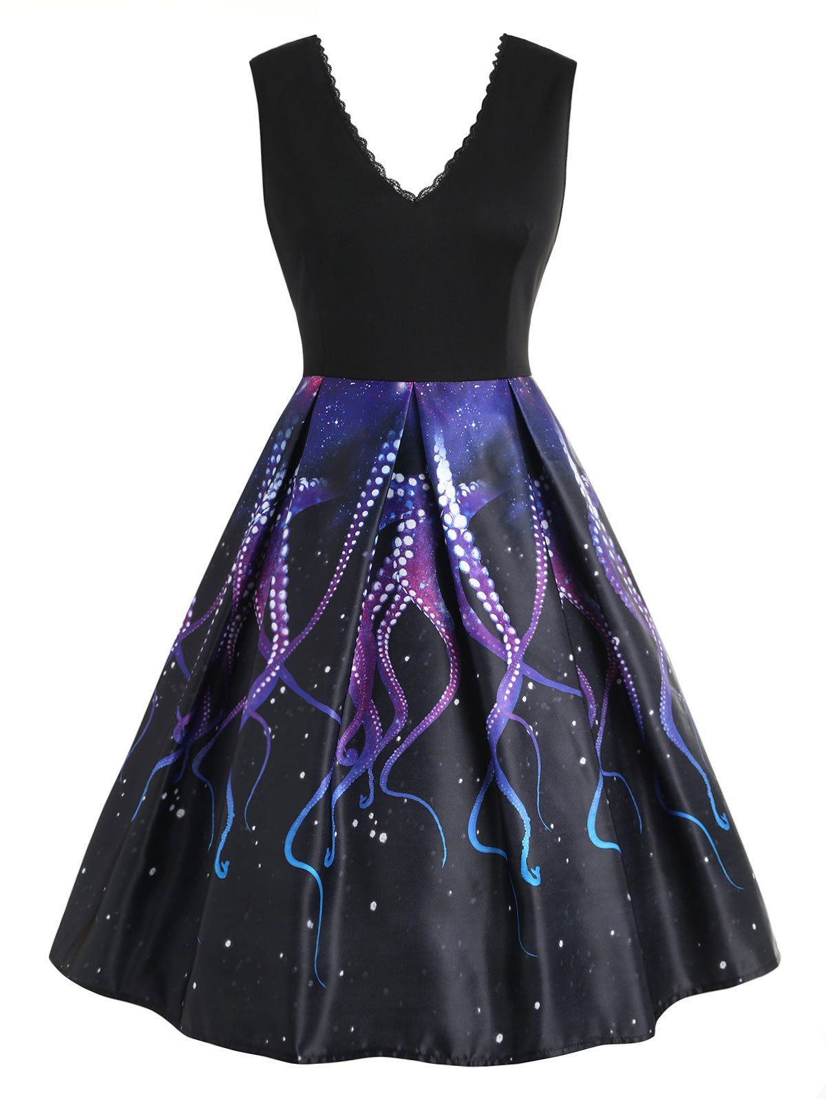 

Octopus Claw Print Sleeveless Vintage Dress, Purple