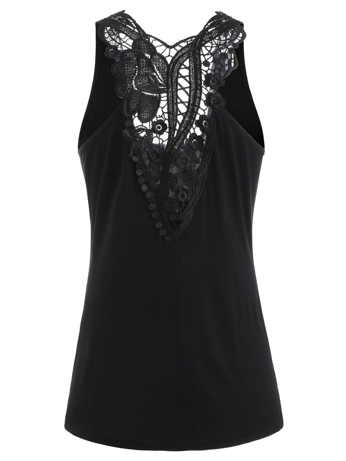 

Crochet Back Lace Up Tank Top, Black