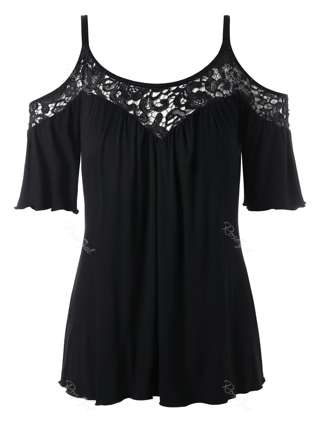Cold Shoulder Plus Size Half Sleeve Blouse, Black