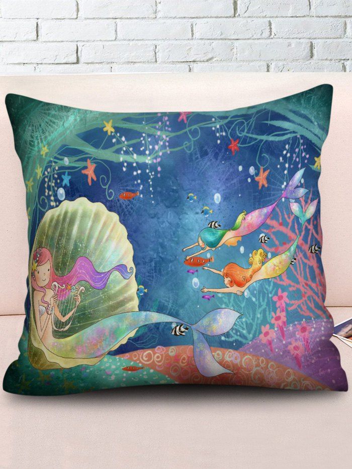

Cartoon Mermaid Print Decorative Sofa Pillowcase, Multi