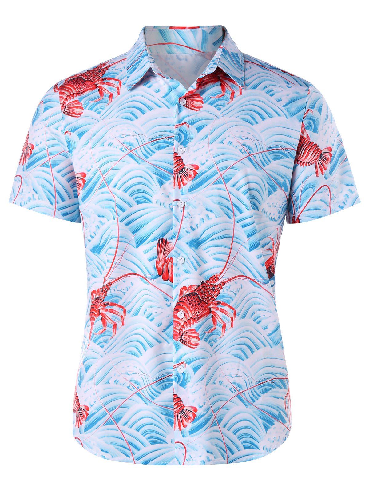 

Button Up Wave Lobster 3D Print Shirt, Colormix