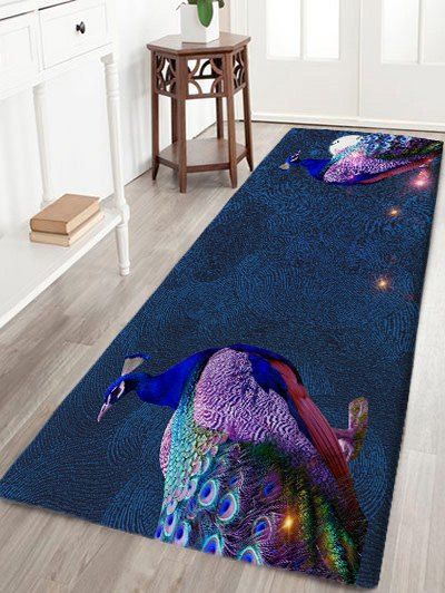 

Peacocks Moon Print Nonslip Floor Rug, Multi