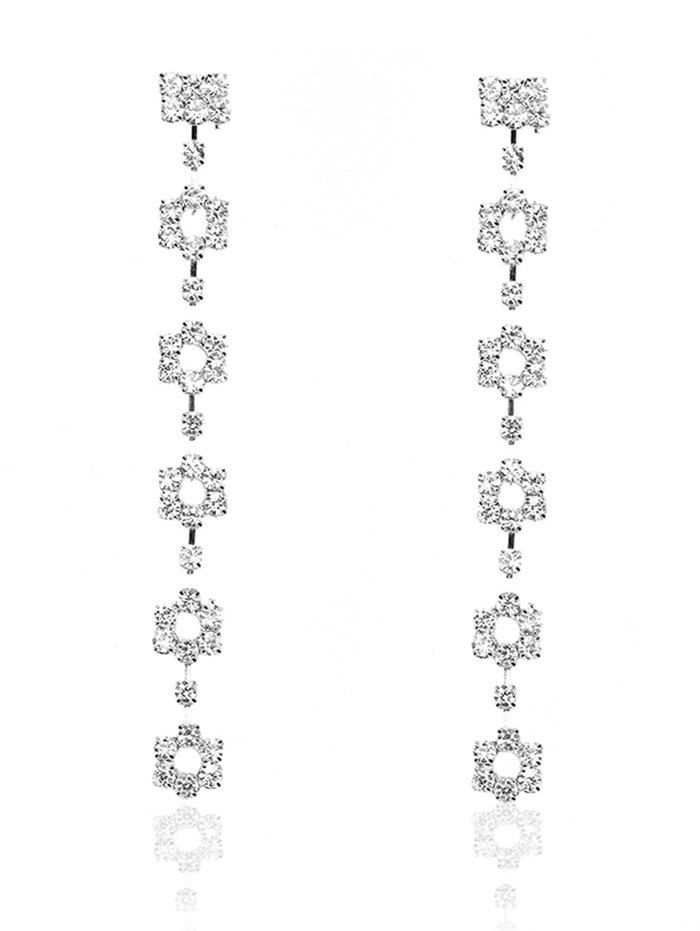 

Sparkly Metal Rhinestoned Floral Drop Earrings, Silver