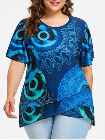 2019 plus size overlap ethnic print t shirt