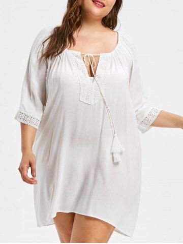 affordable fringe hemline printed plus size asymmetrical cover up