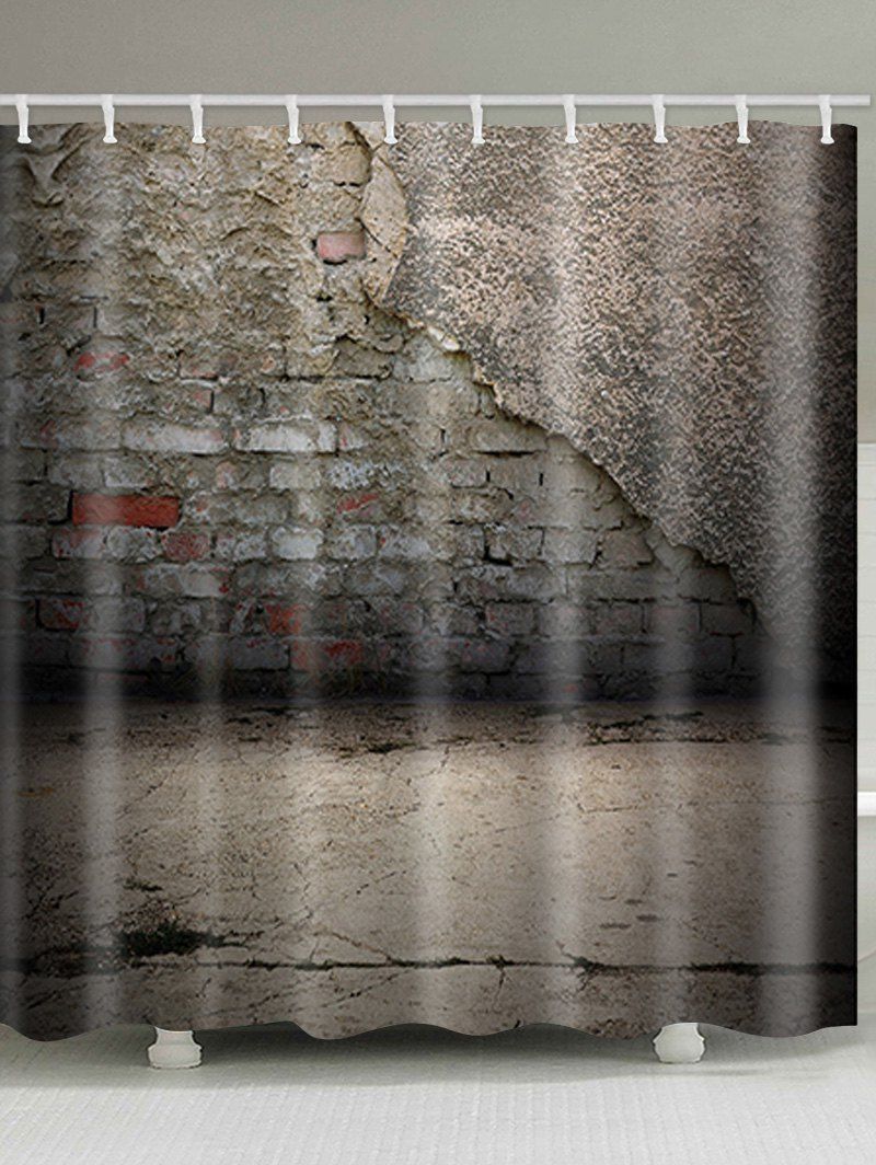 

Shabby Brick Wall Print Water-repellent Shower Curtain, Battleship gray
