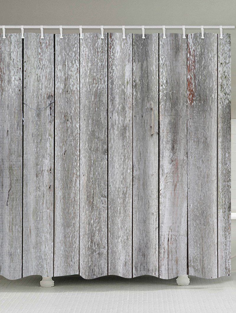 

Retro Wood Plank Print Bathroom Curtain, Deep brown