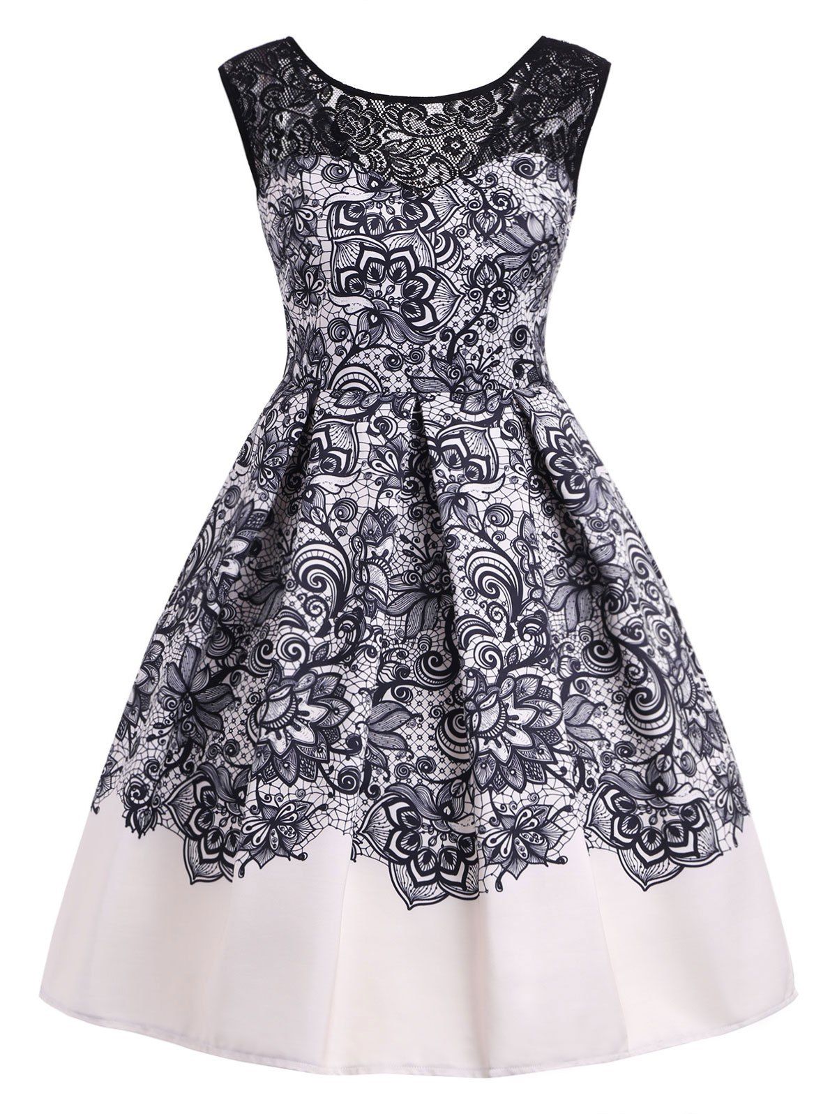 

Lace Panel A Line Vintage Dress, Black