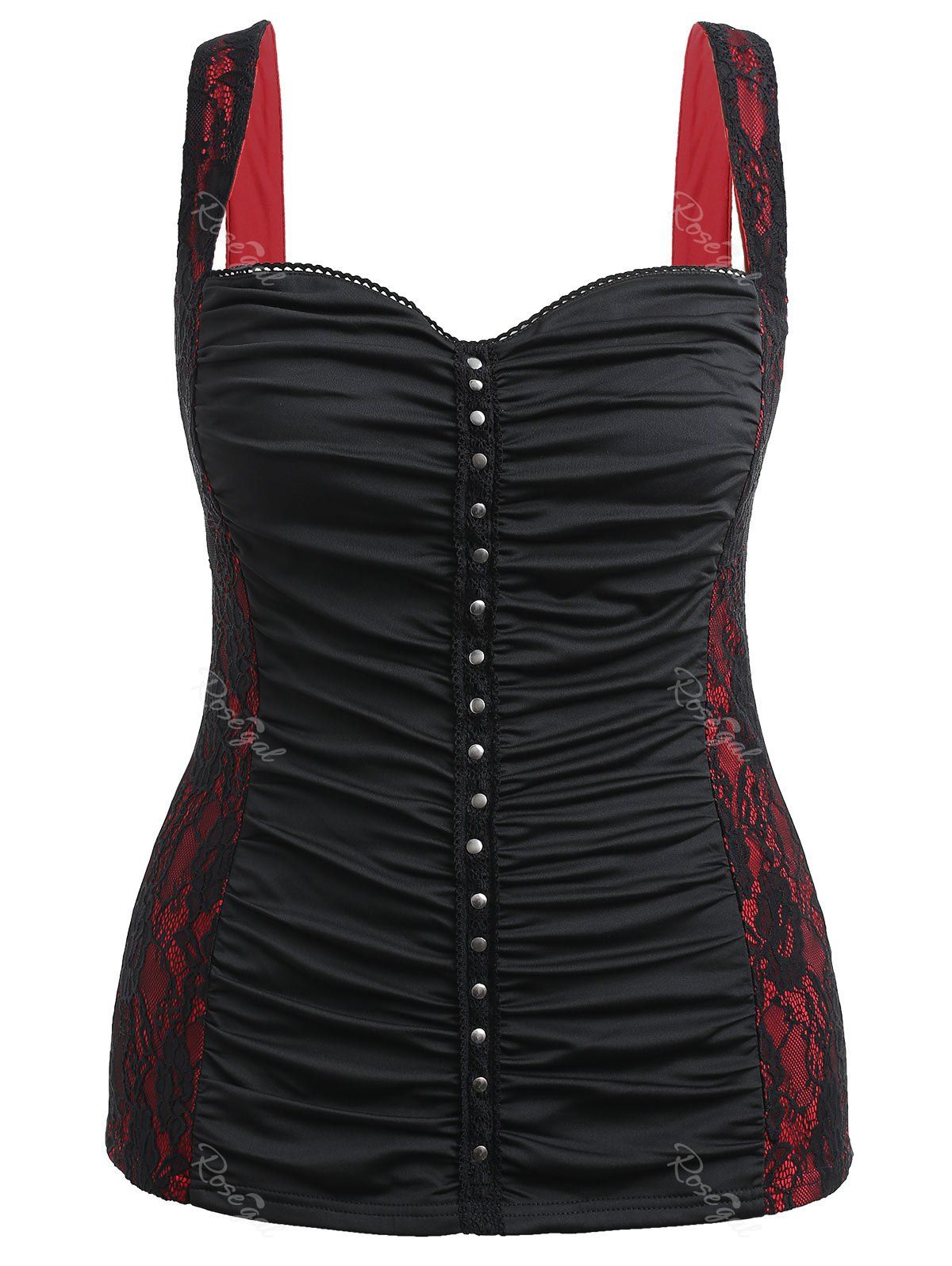 

Lace Panel Plus Size Ruched Tank Top, Black