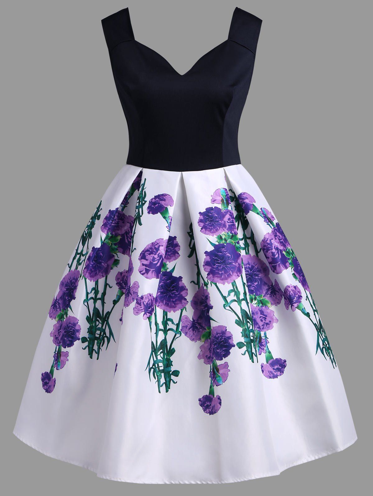 

A Line Floral High Waisted Dress, Tyrian purple