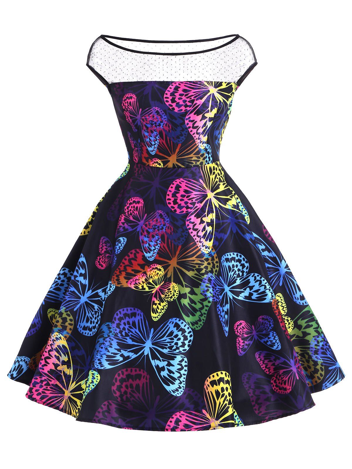 

Butterfly Print Vintage Flare Dress, Multi-a