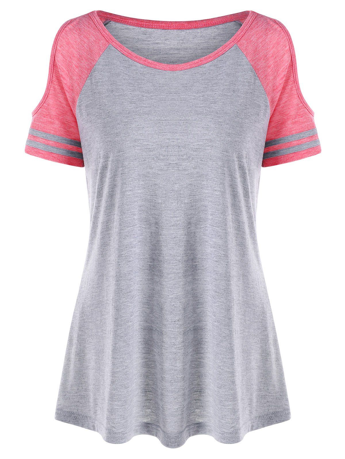 

Open Shoulder Color Block T-shirt, Colormix