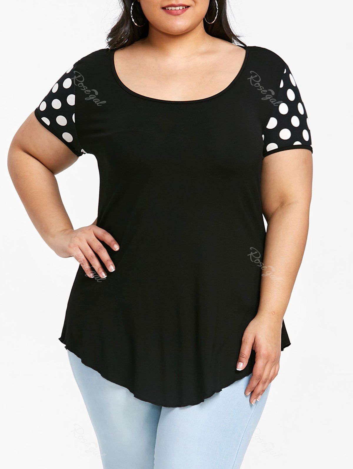 2019 polka dot lace insert plus size t shirt