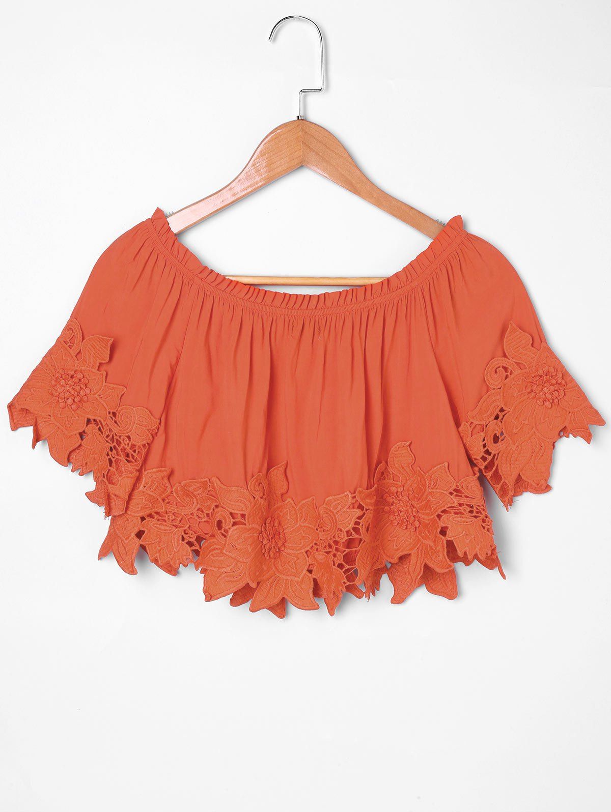 

Flower Lace Trim Crop Top, Papaya orange