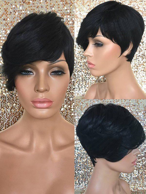 

Short Oblique Fringe Straight Synthetic Wig, Black