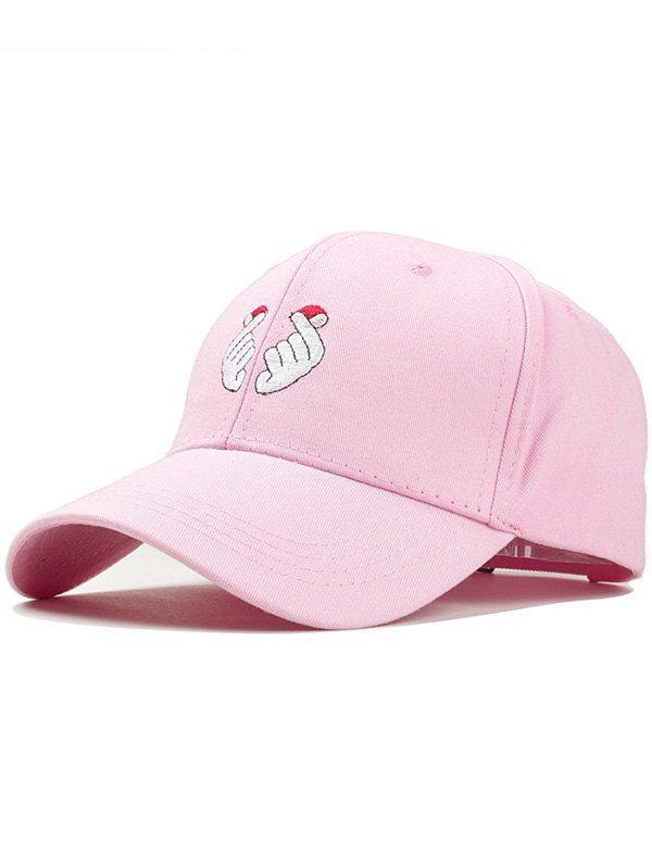 

Unique Love Heart Gestures Embroidery Baseball Hat, Light pink