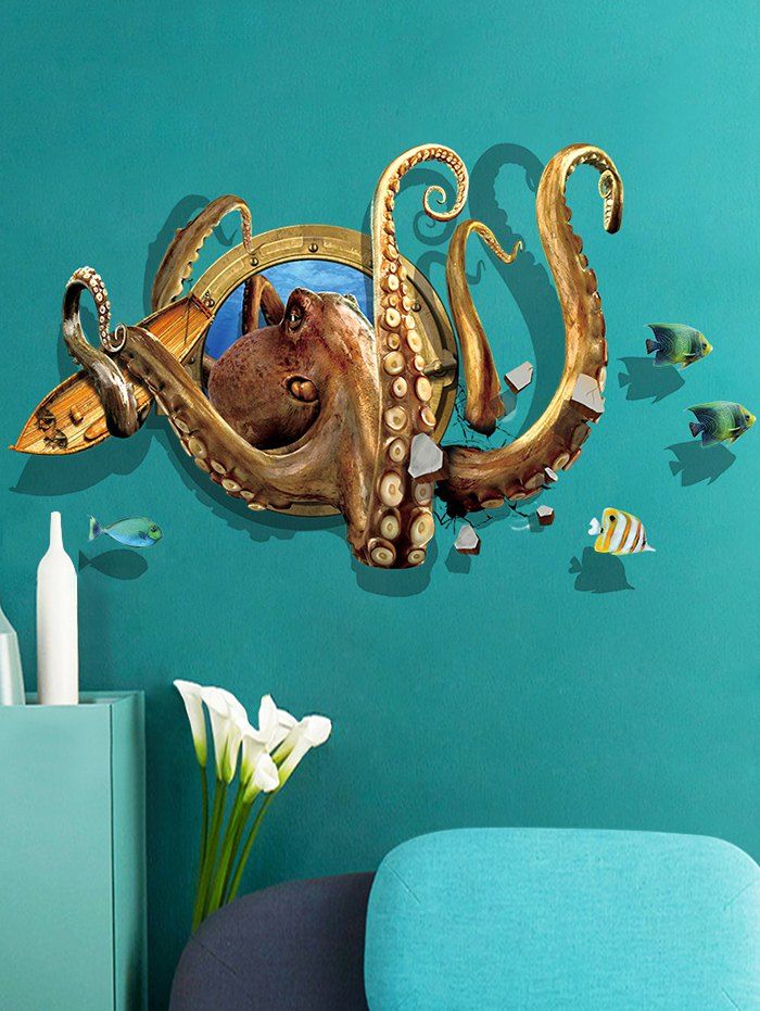 

Octopus Climb Portlight 3D Pattern Wall Sticker, Brown