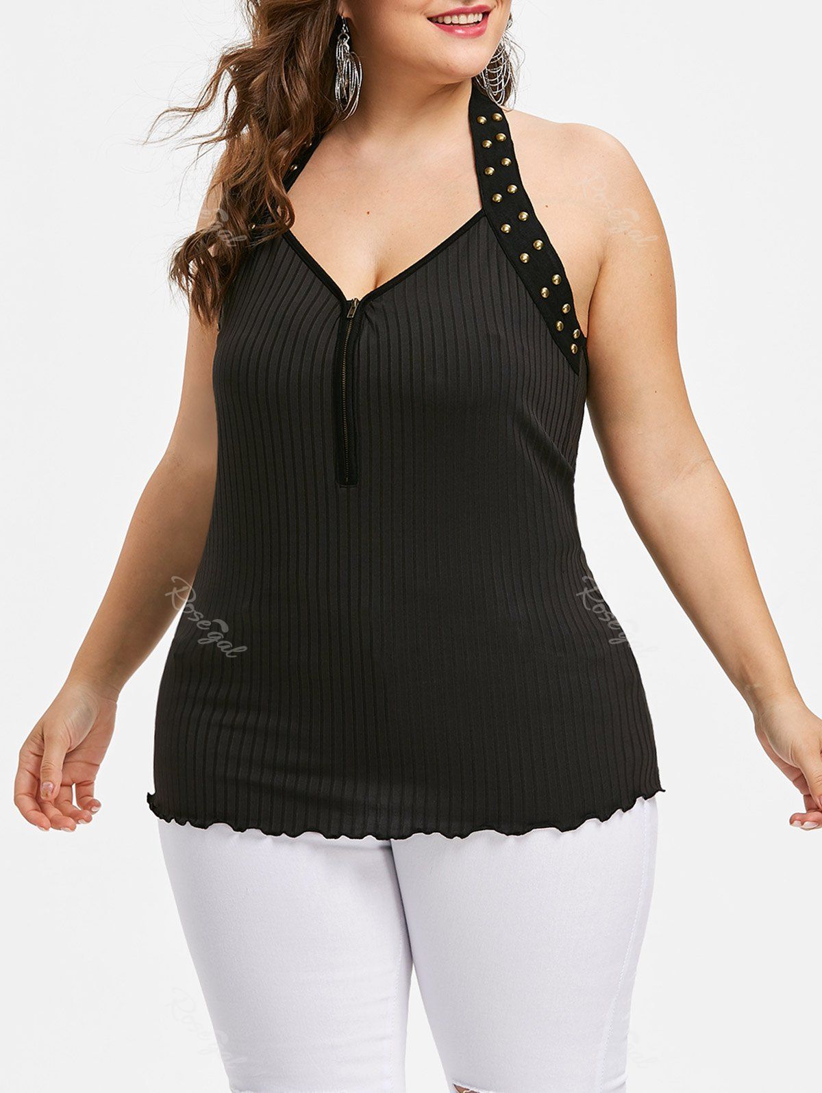 [43% OFF] Plus Size Ribbed Halter Neck Tank Top | Rosegal
