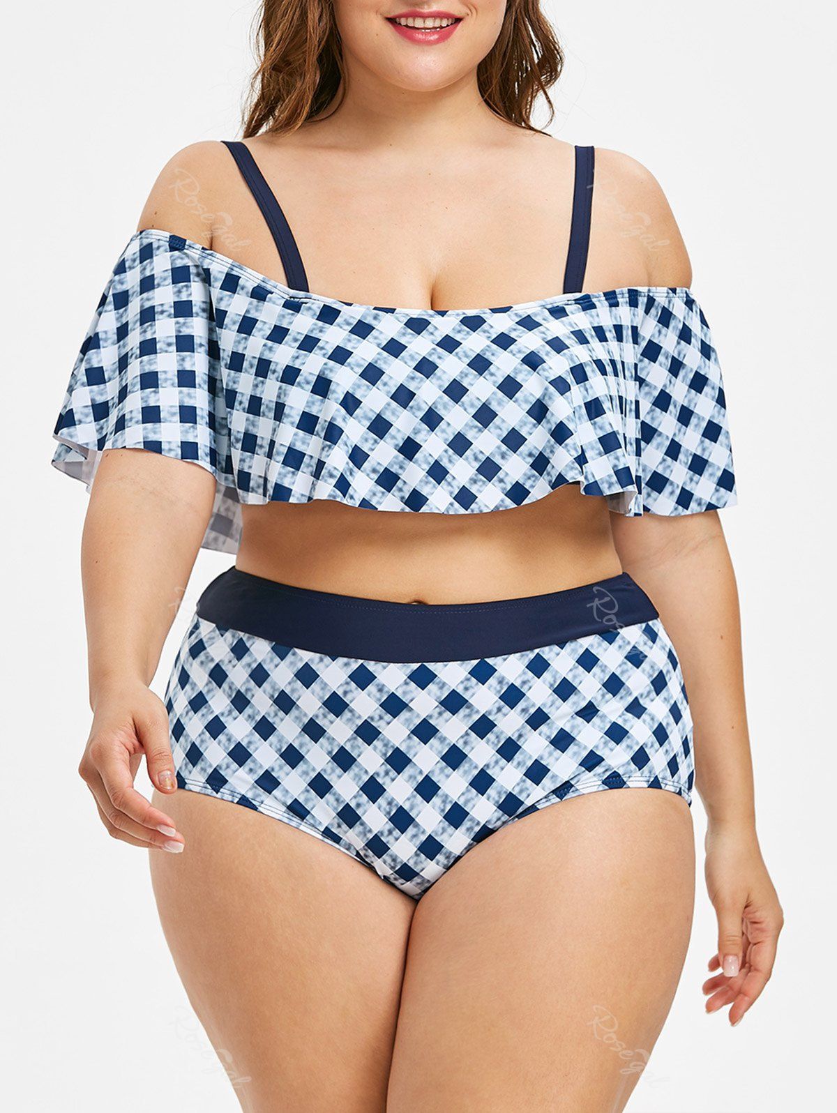 

Plaid Plus Size Flounce Bikini Set, Multi