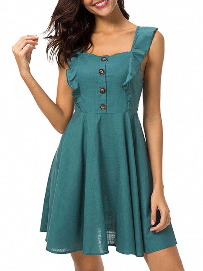 

Open Back Ruffle Insert A Line Dress, Sea green