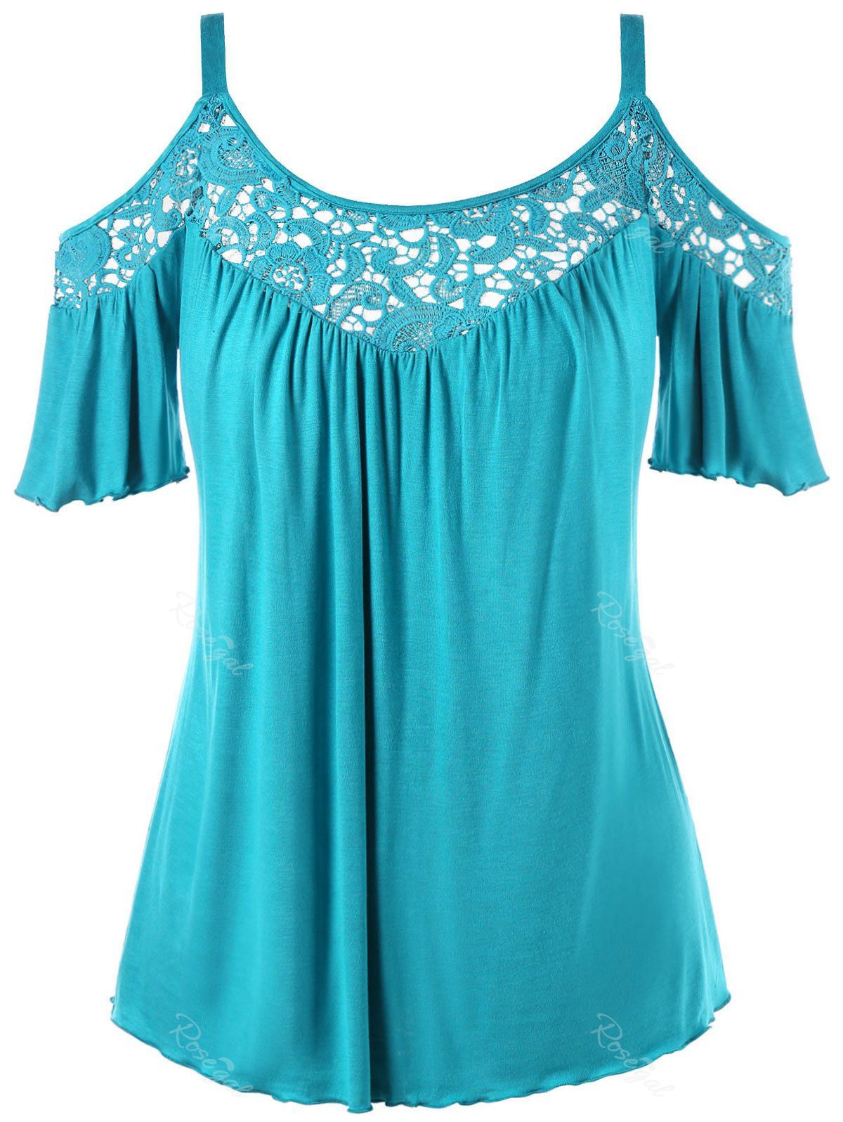 

Cold Shoulder Plus Size Half Sleeve Blouse, Blue green