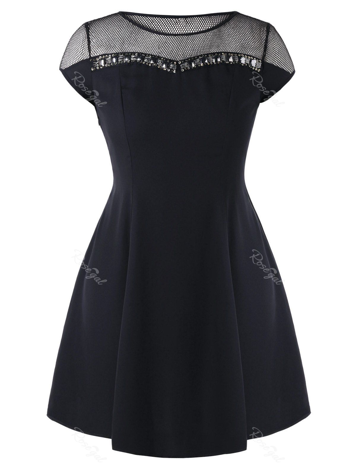 

Plus Size Fishnet Yoke Knee Length Dress, Black
