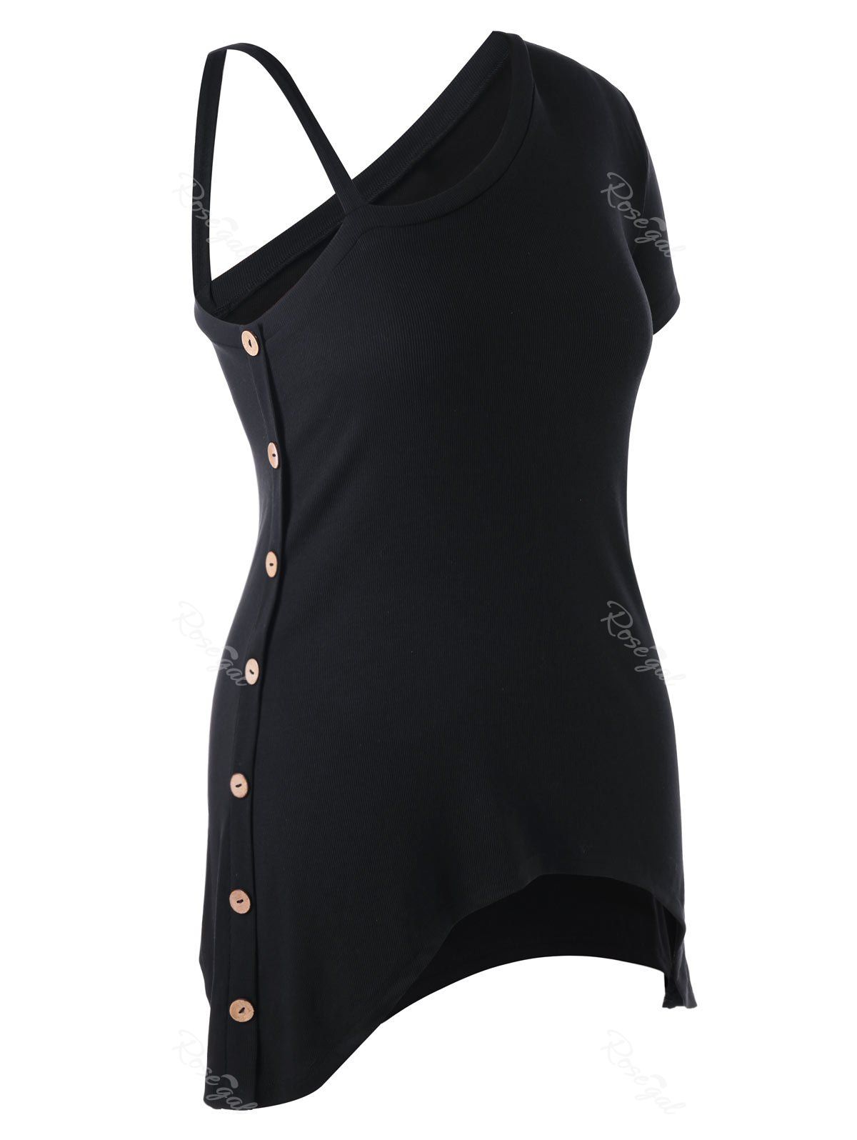 

Plus Size Buttoned Strappy One Shoulder Top, Black