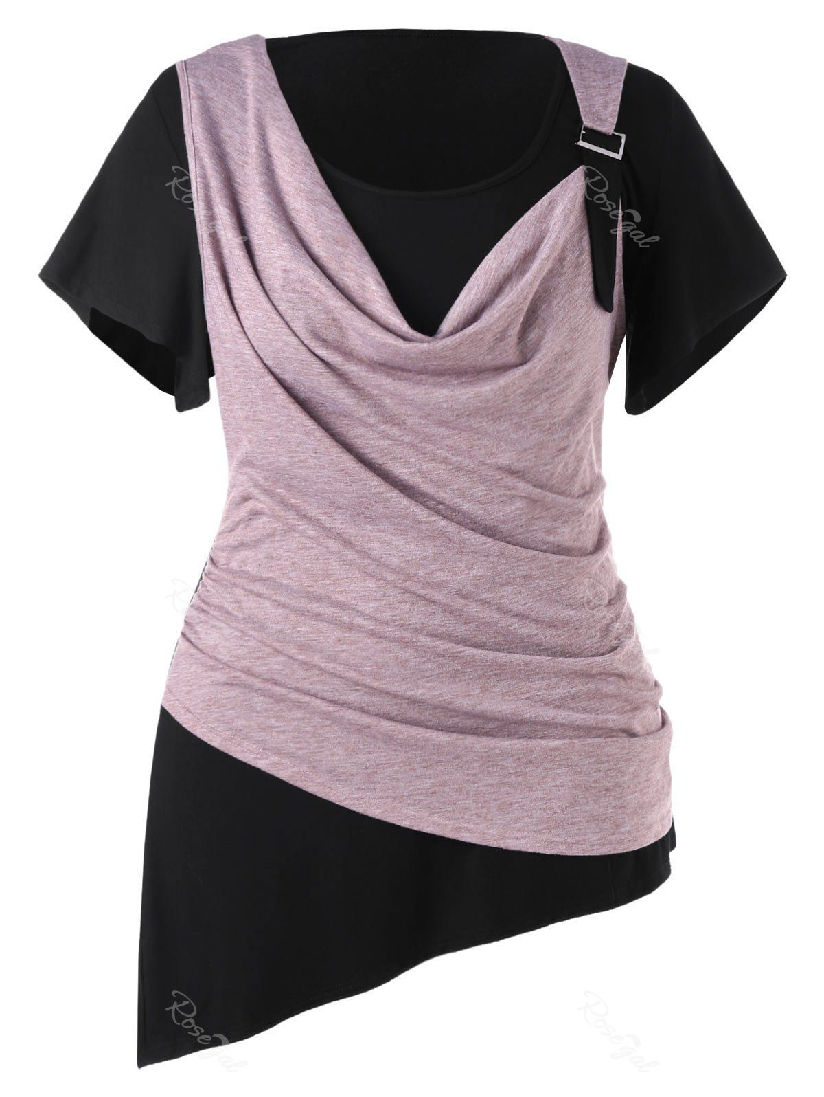 

Plus Size Two Tone Asymmetric T-shirt, Pig pink