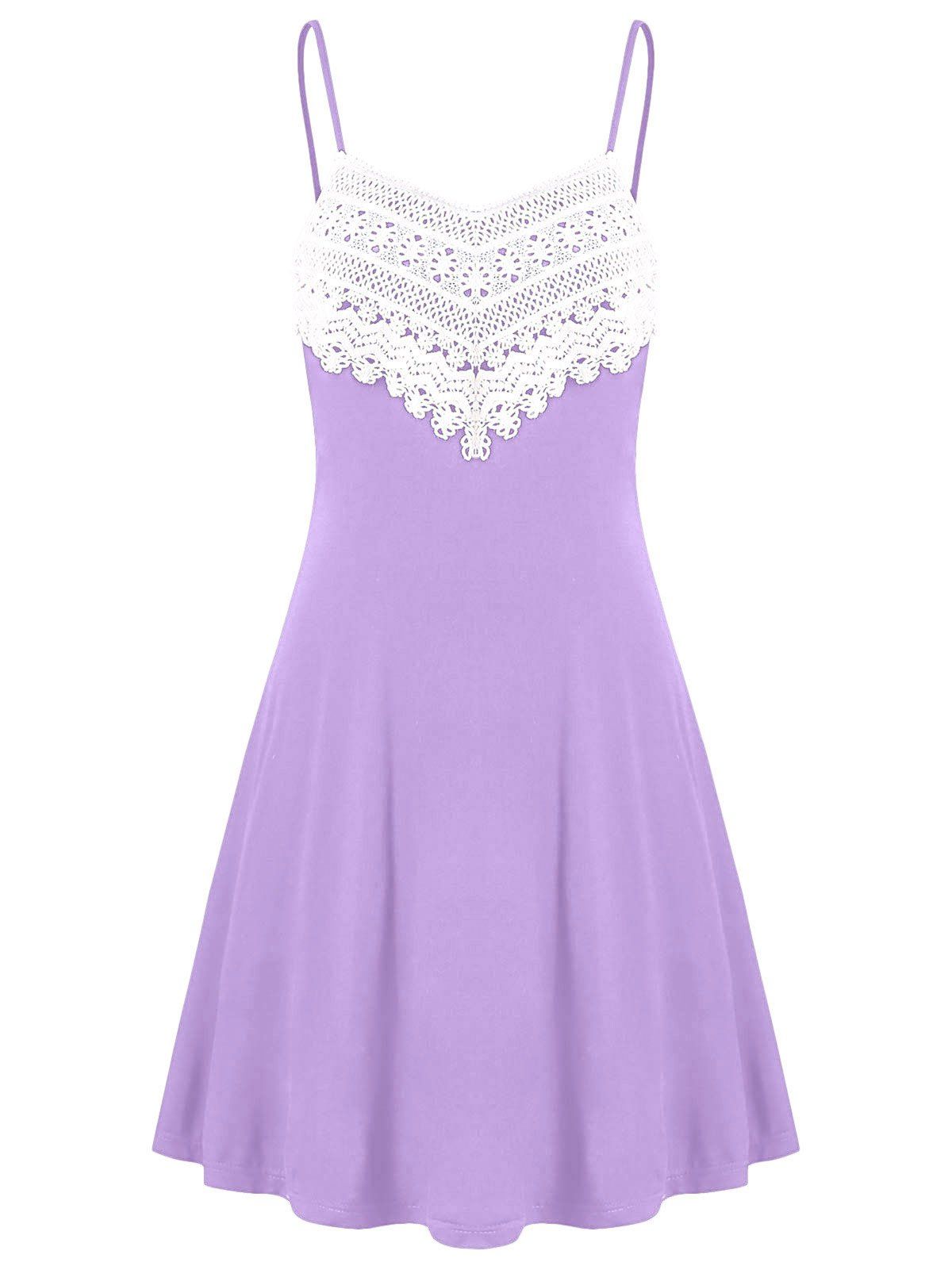 

Crochet Lace Panel Mini Slip Dress, Purple