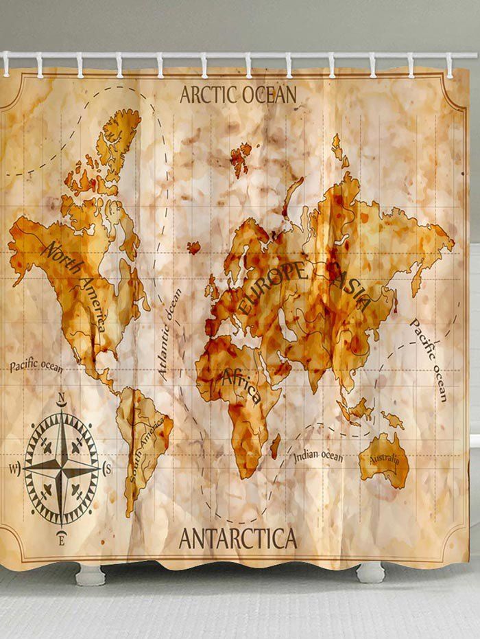 

Arctic Ocean Map Print Shower Curtain, Orange gold