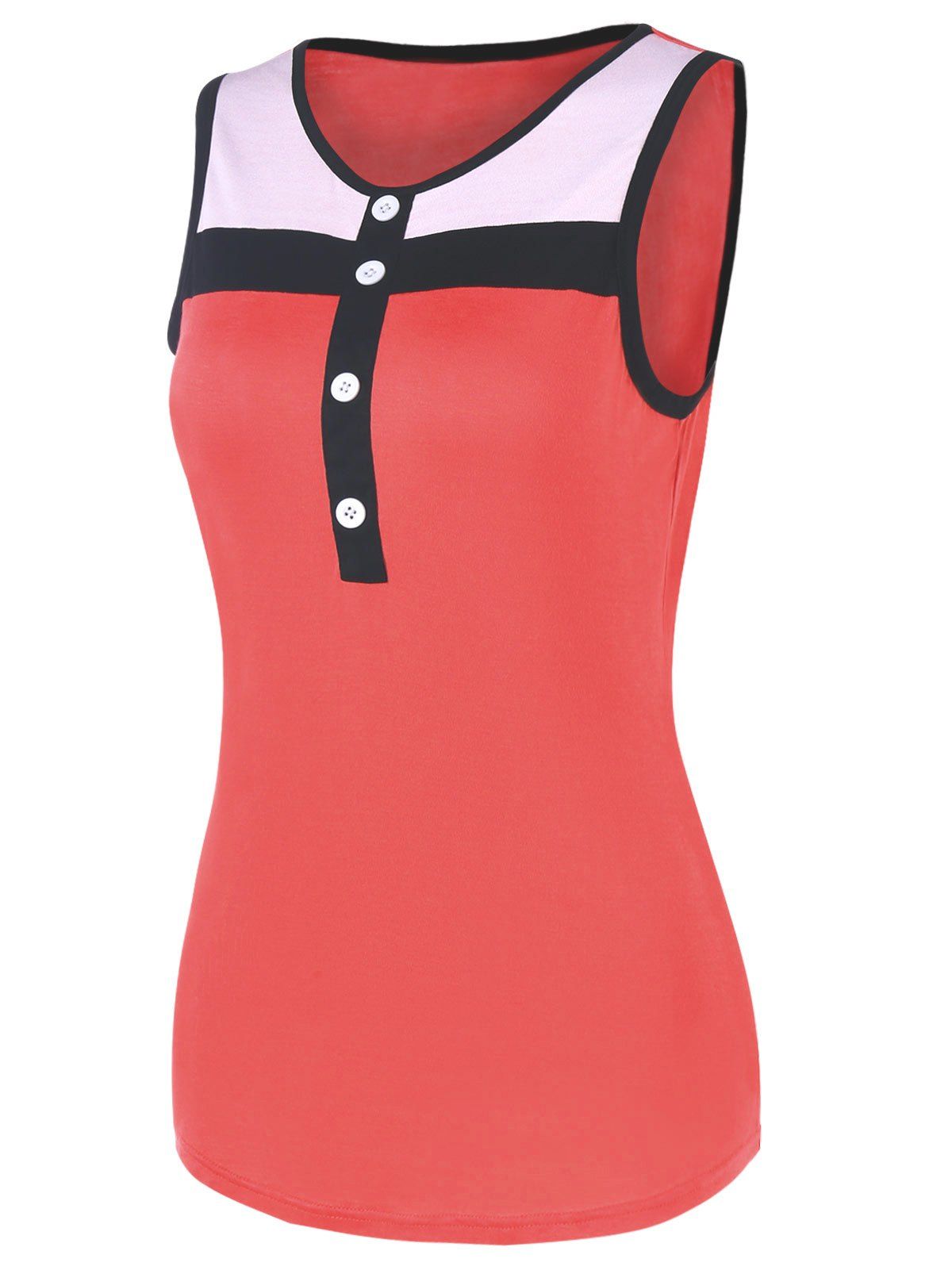 

Button Fitted Ringer Tank Top, Red
