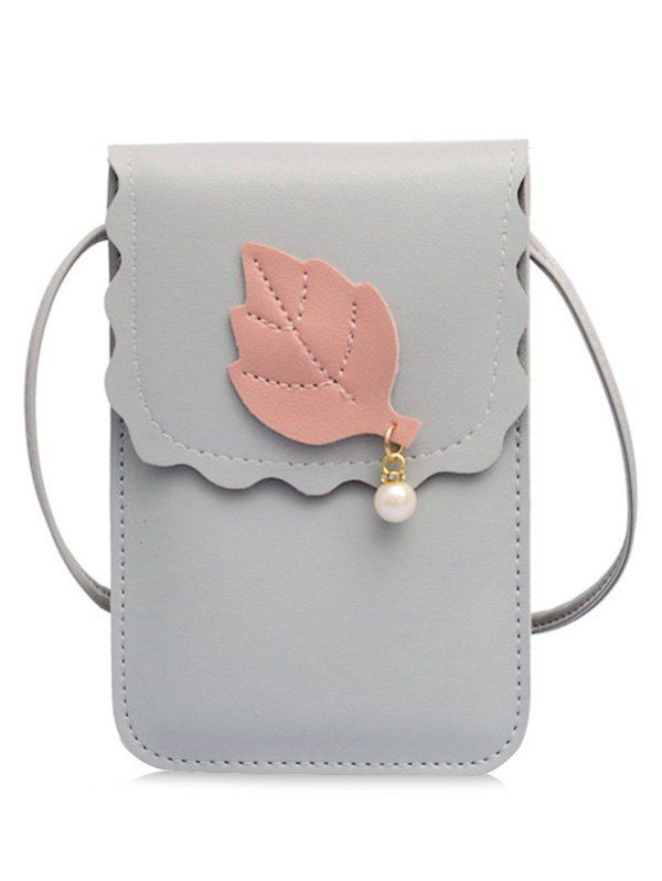 2018 Pu Leather Leaf And Pearl Embellished Mini Crossbody Phone Bag Affordable Pu Leather Leaf And Pearl Embellished Mini Crossbody Phone Bag