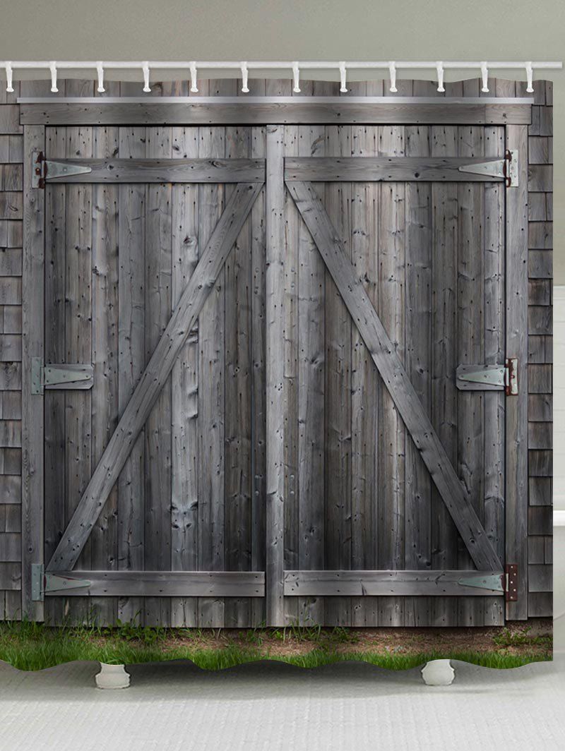 

Old Barn Door Print Waterproof Shower Bath Curtain, Battleship gray