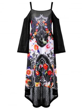 Asymmetrical Open Shoulder Printed High Low Party Dress