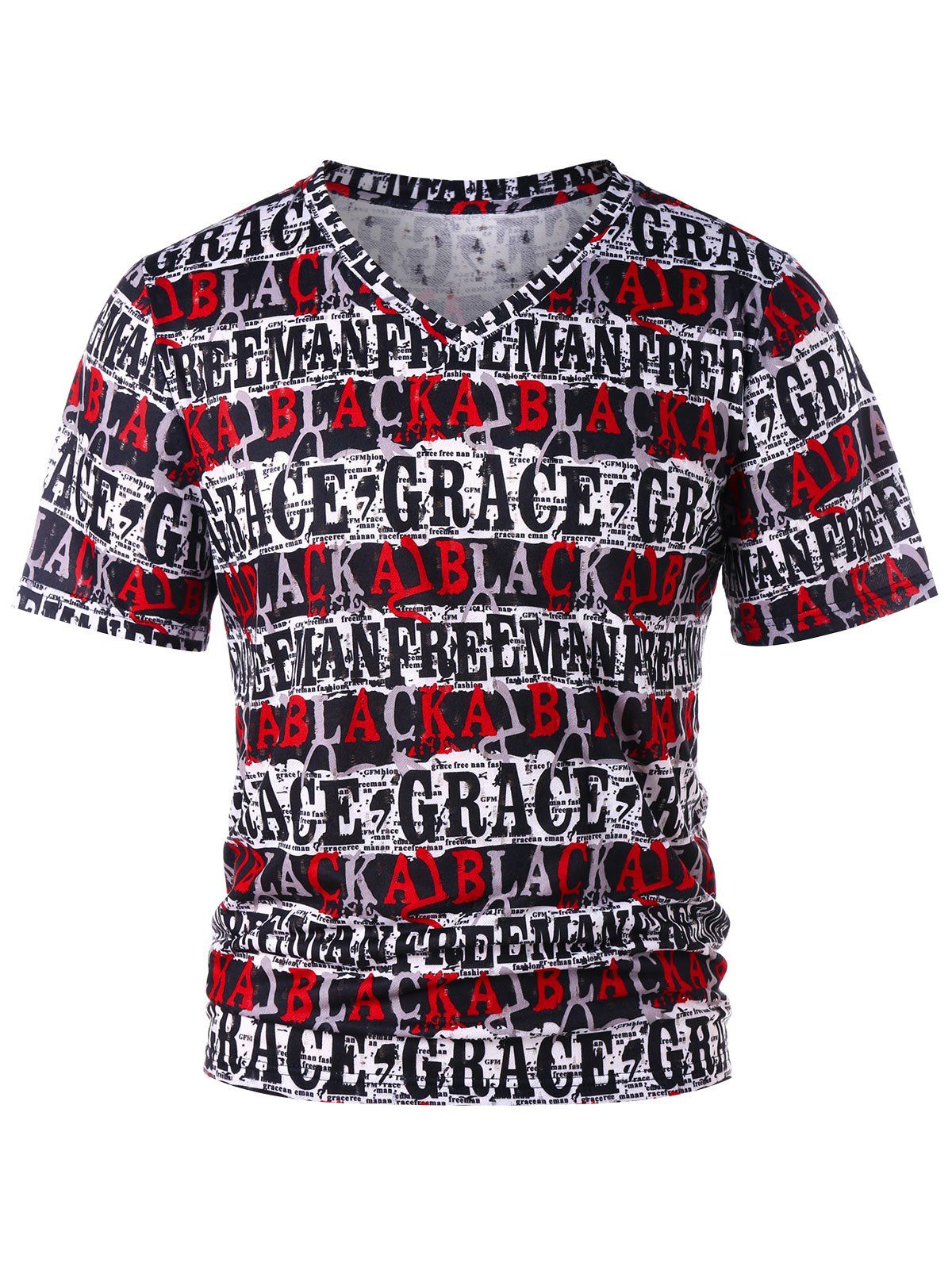 

Short Sleeve V Neck Graphic Tee, Multi