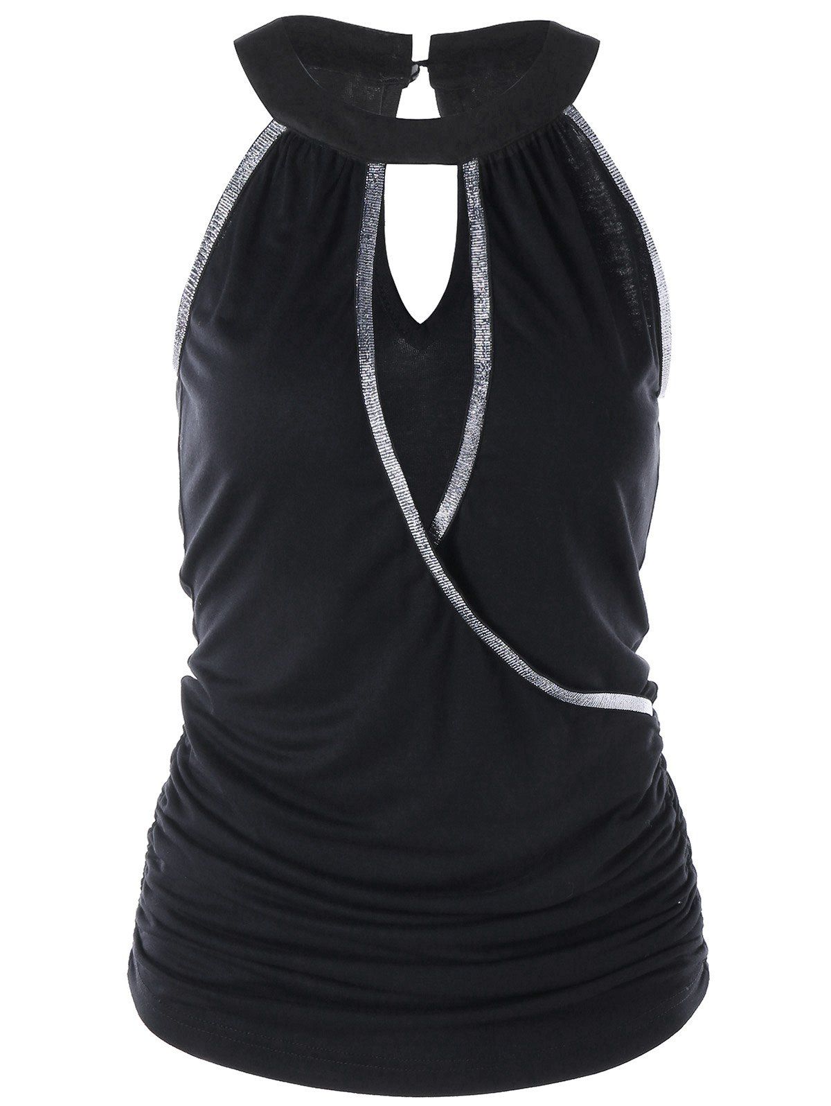 

Keyhole Front Glittery Tank Top, Black
