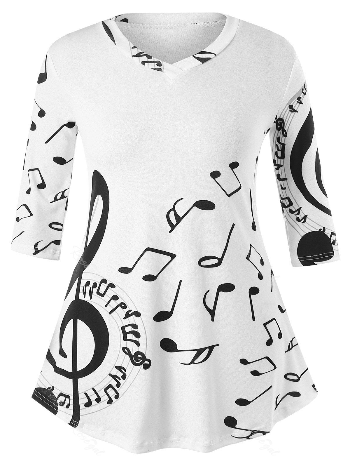 [36% OFF] Plus Size Tunic Music Note Print T-shirt | Rosegal