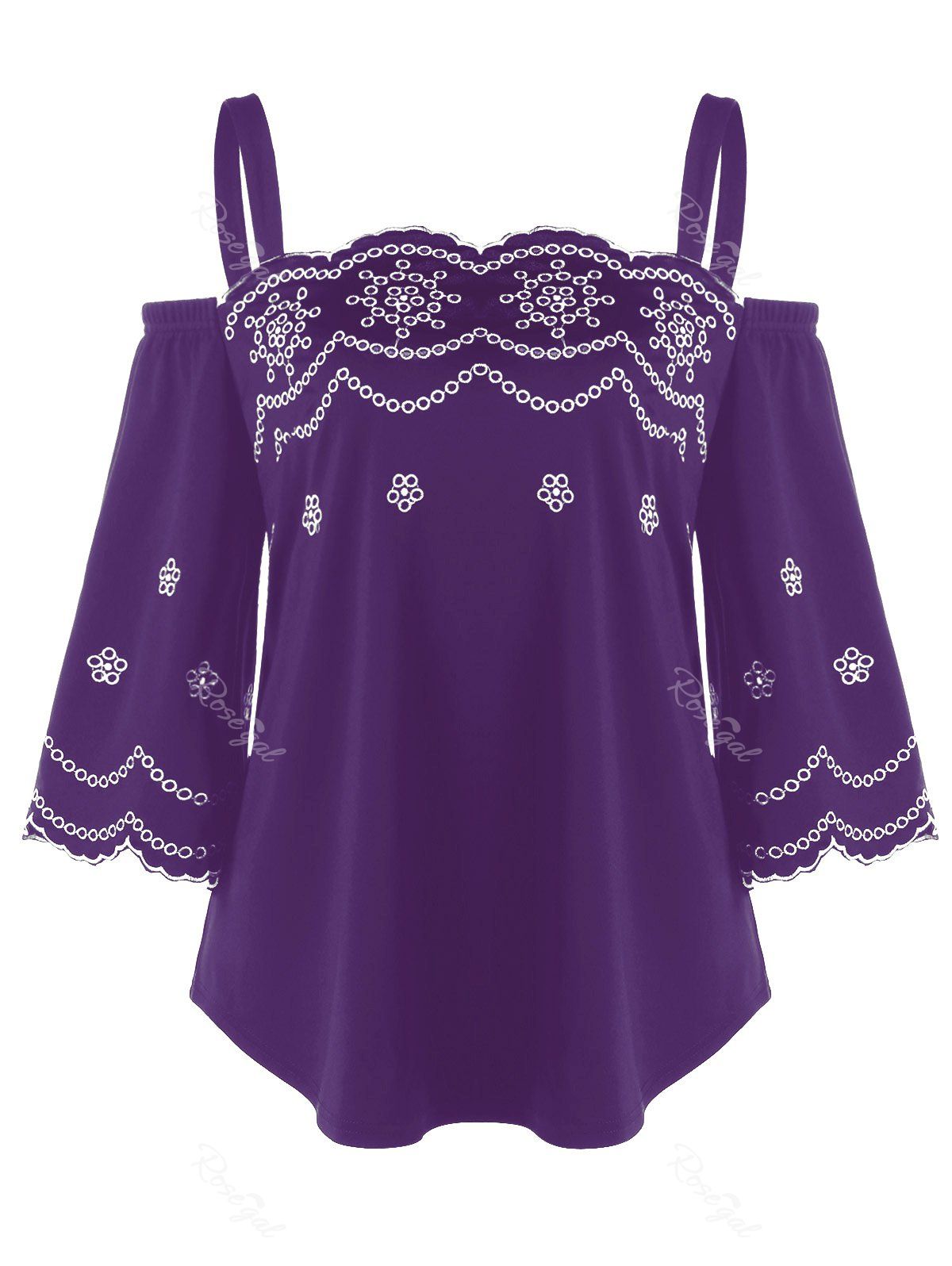 

Plus Size Cold Shoulder Scalloped Edge T-shirt, Purple