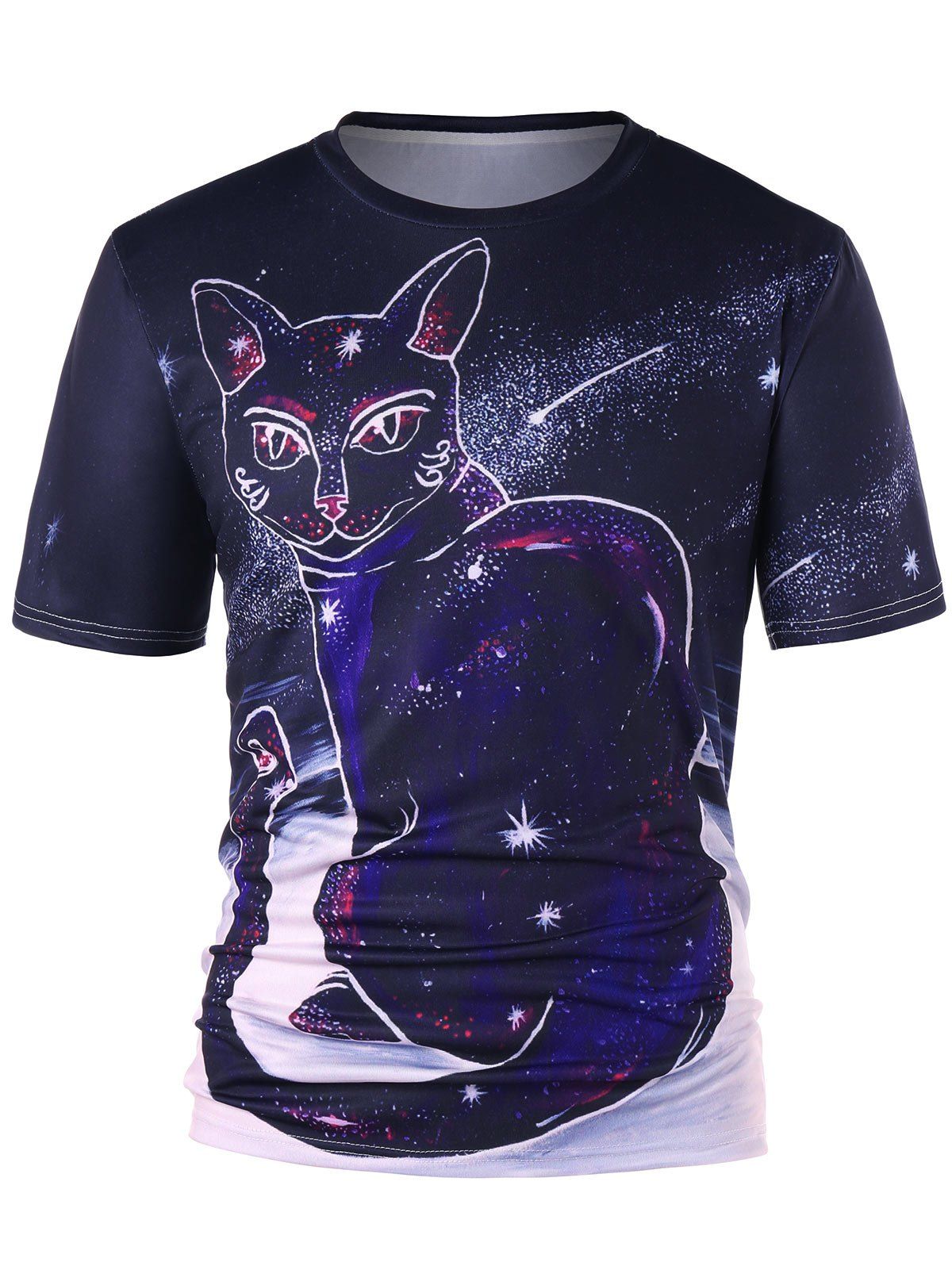 

Mysterious Cat Print T-shirt, Colormix