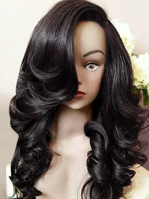 

Long Side Parting Loose Wave Synthetic Wig, Deep brown